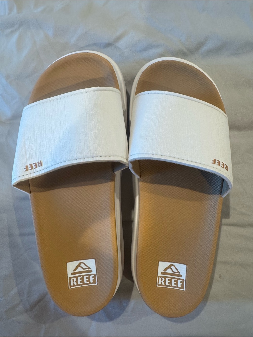 Reef Women's White Slide Sandals with Tan Footbed